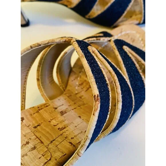 New Vaneli Matilda Blue Jean Sandal Side Women’s Size 7 1/2 N Low Heel Cork - Picture 7 of 14